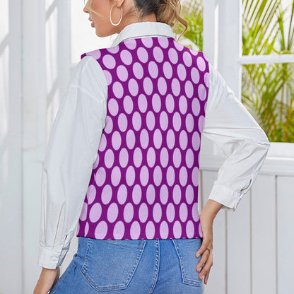 KSC's Exclusive Polka Dot Designs Women's Long Sleeve Button Knit Vest- 10 Options Inside