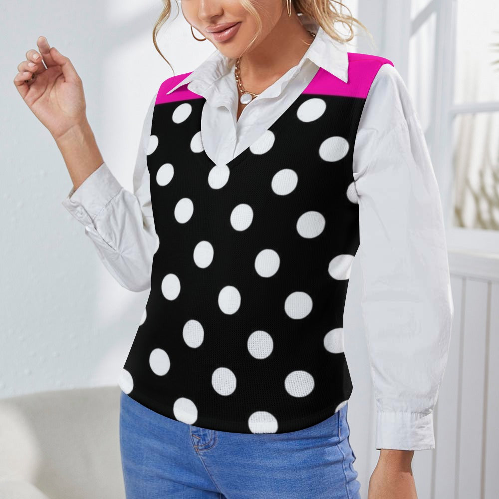 KSC's Exclusive Polka Dot Designs Women's Long Sleeve Button Knit Vest- 10 Options Inside