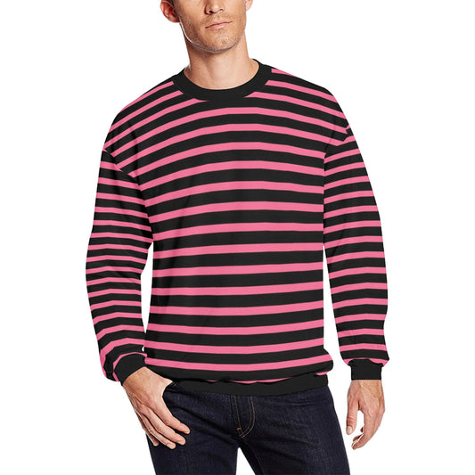 Black and Pink Striped Sweater - Men's Sweatshirts Men's Crew Neck Sweatshirt (Model H18)