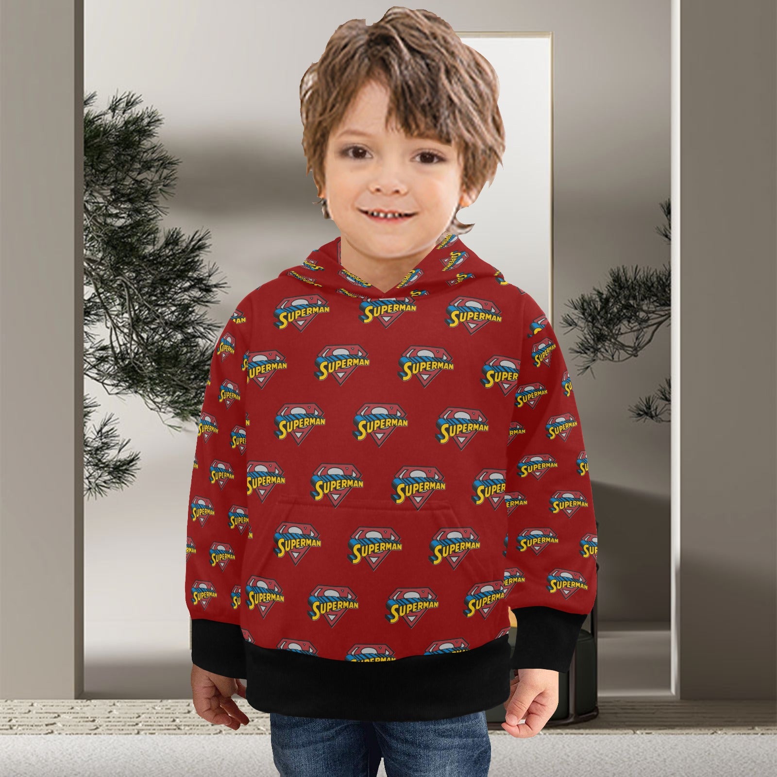 Super Hero Pattern -Little Boys' Long Sleeve Hoodie