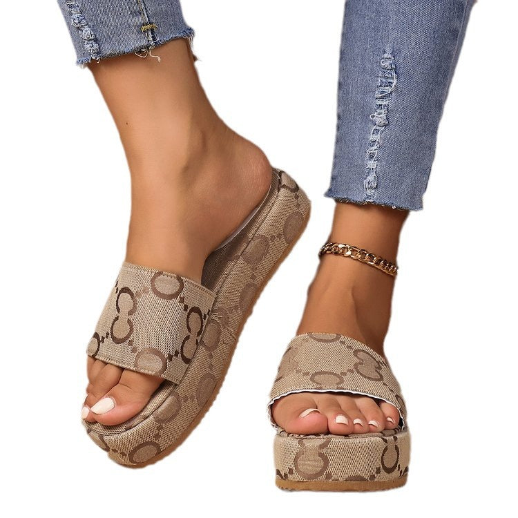 Large Size Platform Women Slip Ons ss women wear new wash letter embroidery one word muffin platform ss