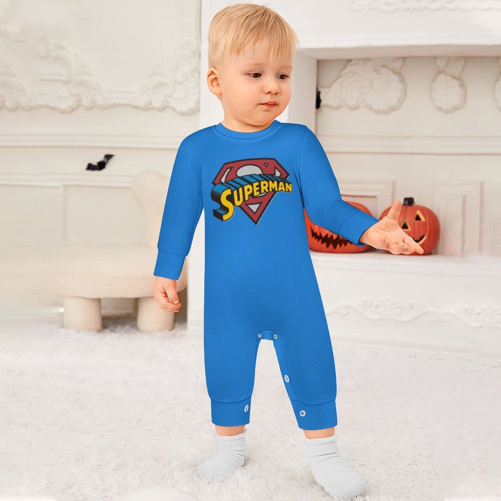 Baby Superman Long Sleeve Onesie Romper with Hat