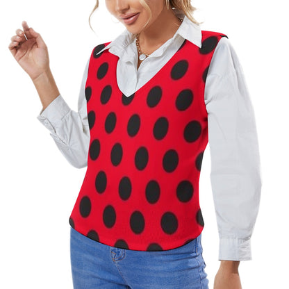 KSC's Exclusive Polka Dot Designs Women's Long Sleeve Button Knit Vest- 10 Options Inside