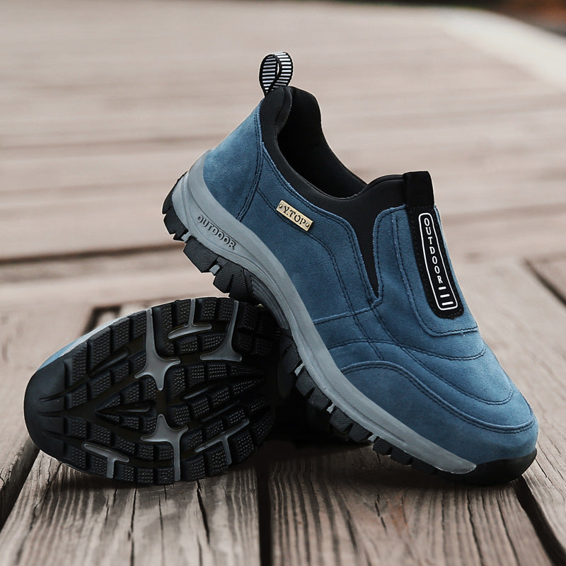New Men's leisure walking shoes hiking shoes light large size solid color men's shoes
