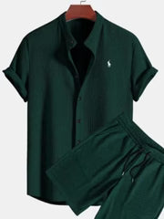 K&S's Men's Casual Loose Shirt & Short Set- casual loose short sleeved short four sided elastic set