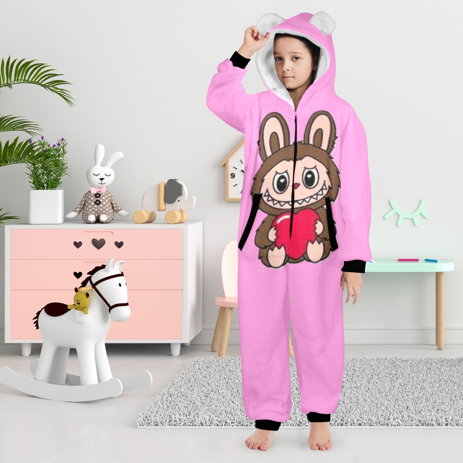 KSC's Exclusive Big Kids Onesie Labubu (8 to 15 Years) Pink Brown w/Heart