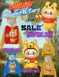 🍯Pooh Bear Labubu Snuggle Hoodie – Fleece Ears Edition for Kids -Pooh Bear Labubu Kid’s Borg Fleece Hoodie With Ears