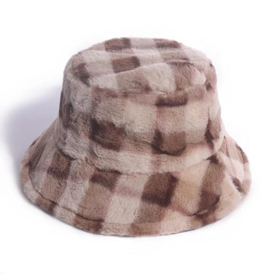 Brown Plaid Bucket Hat, Gingham checkered hat