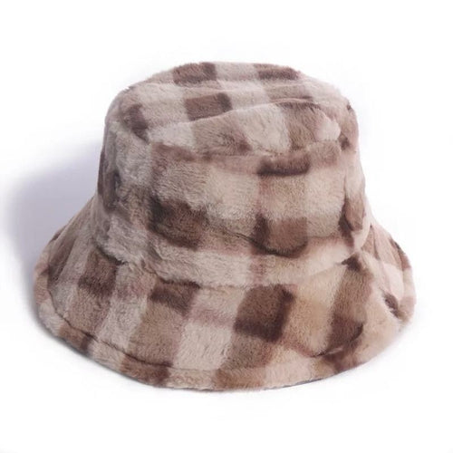 Brown Plaid Bucket Hat, Gingham checkered hat