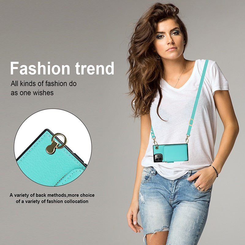 Designer IPHONE Zipper Wallet Case with Adjustable Crossbody Strap for IPhone