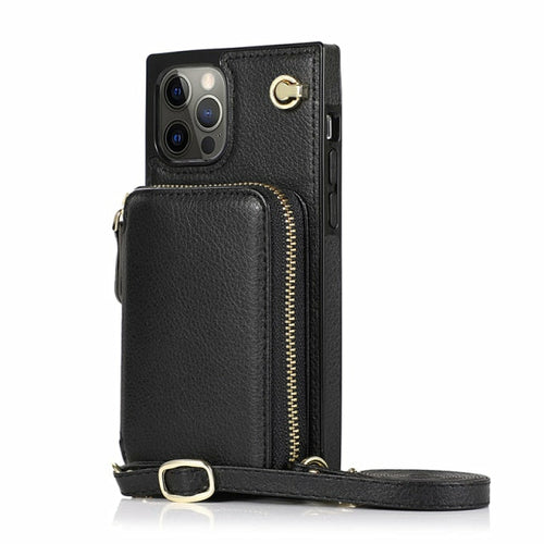 Designer IPHONE Zipper Wallet Case with Adjustable Crossbody Strap for IPhone