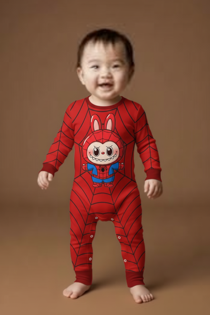 Spiderman Labubu Onesie Romper Long Sleeve with Hat
