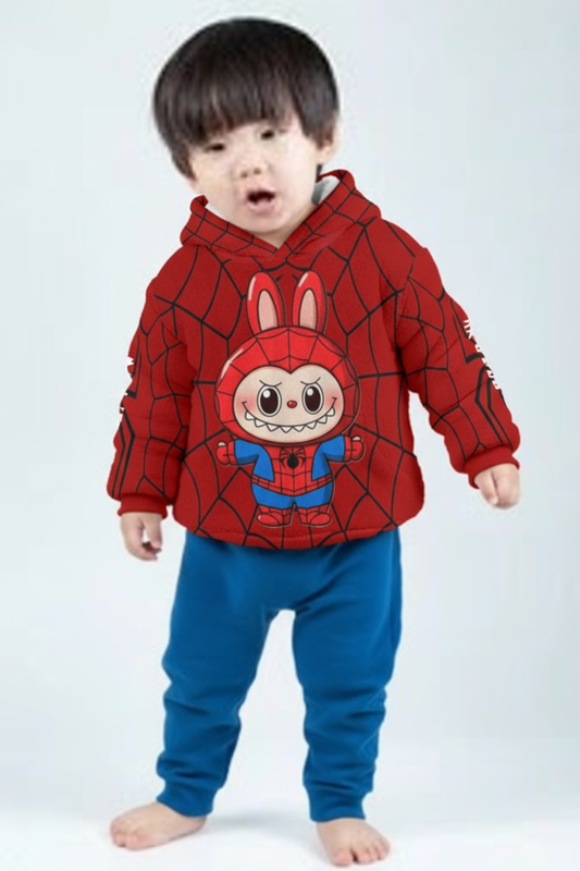Spiderman Labubu Kid’s Borg Fleece Hoodie With Ears