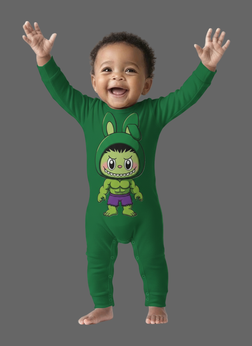 Hulk Labubu Baby Onesie Romper Long Sleeve with Hat