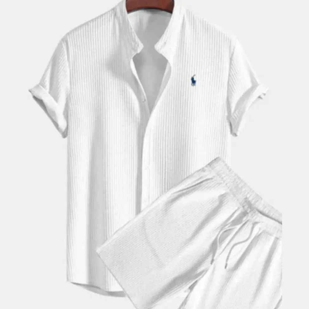 K&S's Men's Casual Loose Shirt & Short Set- casual loose short sleeved short four sided elastic set