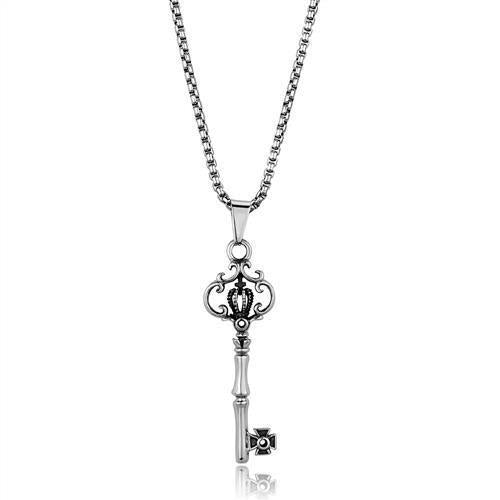 HOT ITEM-ROYAL KEY PENDANT STAINLESS STEEL NECKLACE TK1988 - High polished (no plating) Stainless Steel Necklace with No plating
