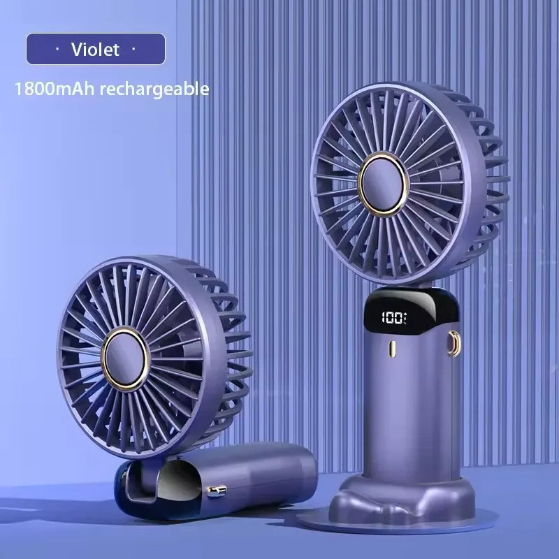 Mini Cute Handheld Folding Fan Portable Desktop Mobile Phone Holder 5 Gear Fan USB Rechargeable Free Battery Table Fan