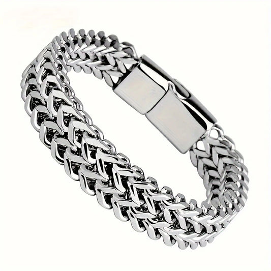 Stainless Steel Braided Double Row Front and Rear Fish Scale Alloy Magnetic Buckle Bracelet with Keel Jewelry New Model