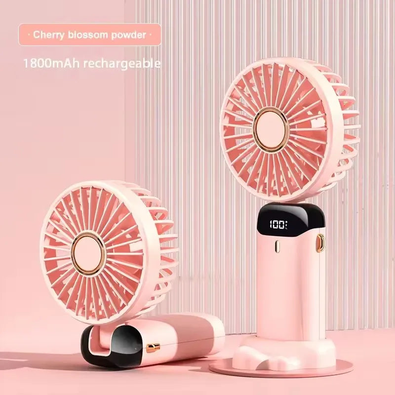 Mini Cute Handheld Folding Fan Portable Desktop Mobile Phone Holder 5 Gear Fan USB Rechargeable Free Battery Table Fan