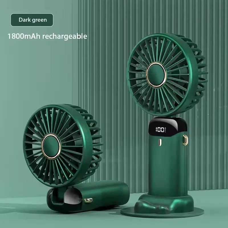 Mini Cute Handheld Folding Fan Portable Desktop Mobile Phone Holder 5 Gear Fan USB Rechargeable Free Battery Table Fan