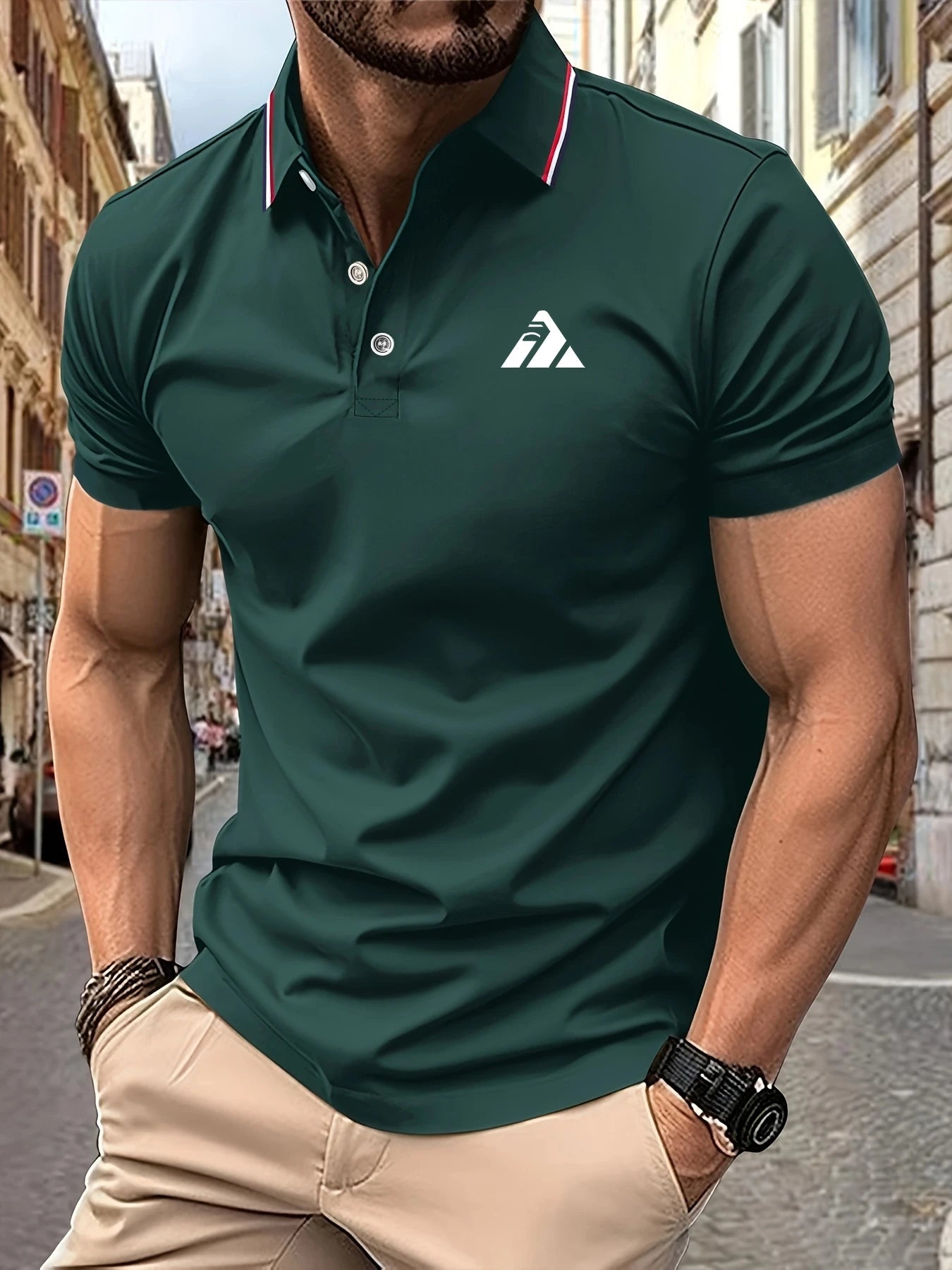 Men's Polo Shirt Creative Triangle Print Summer Lapel Stripes Men Short Sleeve Casual Breathable Light Luxury Cool T-Shirt