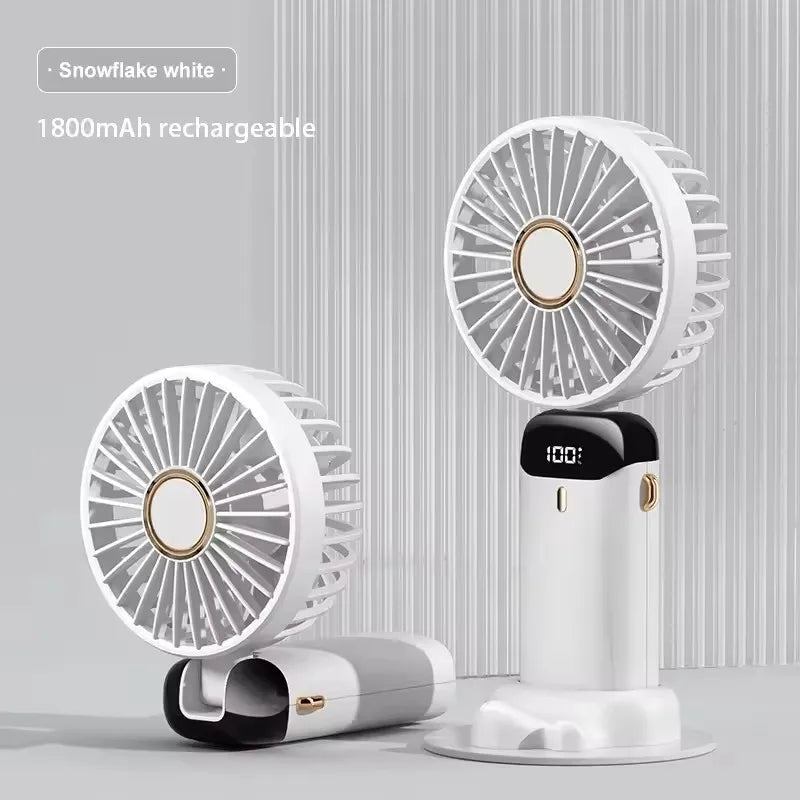 Mini Cute Handheld Folding Fan Portable Desktop Mobile Phone Holder 5 Gear Fan USB Rechargeable Free Battery Table Fan