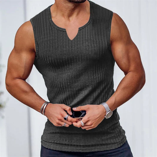 New Summer Men V-neck Vest stripe gym Tank top Men Fitness sleeveless shirt Sports Undershirt Gyms clothing Training vest