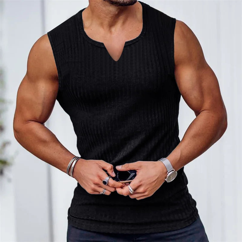 New Summer Men V-neck Vest stripe gym Tank top Men Fitness sleeveless shirt Sports Undershirt Gyms clothing Training vest
